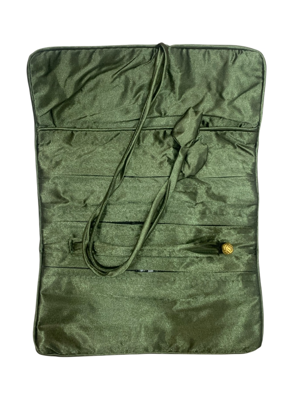 Embroidered Jewelry Roll in Luxurious Green Satin - New - Picture 3 of 5